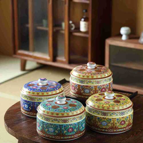 Jingdezhen enamel ceramic tea cans large and small tea storage tea cans moisture-proof household tea cake sealed storage cans