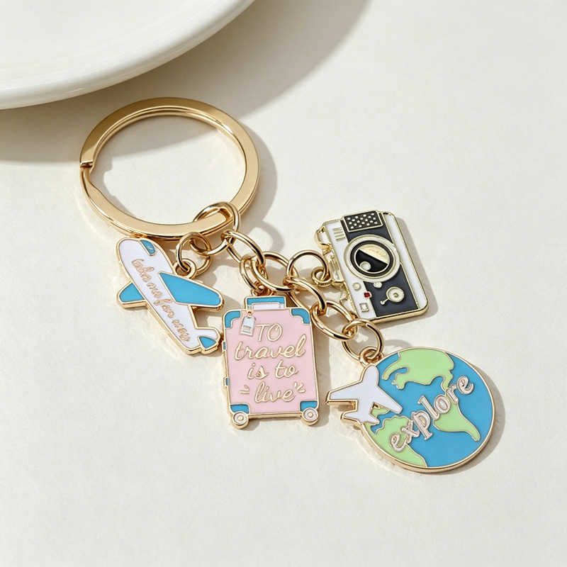 Cross-Border Hot-Selling Airplane Earth Alloy Keychain Small Pendant Travel Souvenir Camera Keychain Bag Charm Cross-Border Hot-Selling Airplane Earth Alloy Keychain Small Pendant Travel Souvenir Camera Keychain Bag Charm
