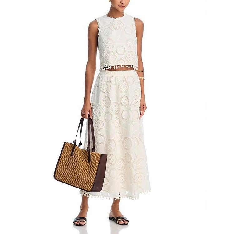 Настоящая фотография новой летней женской одежды, милый элегантный жилет со стразами и цепочкой с вырезом на крючках + длинная юбка, костюм для отдыха