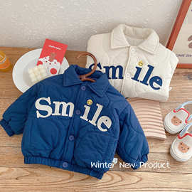儿童字母棉服0-5岁冬季韩国童装男童时尚笑脸外套宝宝夹棉上衣潮