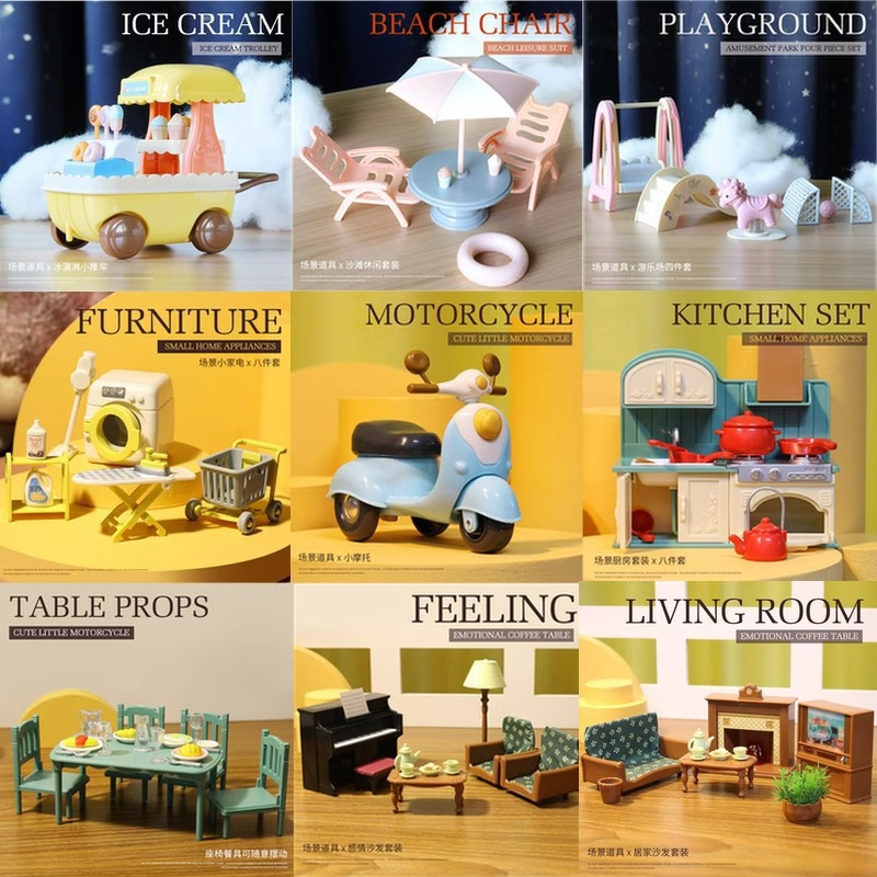 Cross-Border Hot Selling Toys Miniature Play House Ornaments Doll House Mini Furniture Model Sofa Tv Scene Toys