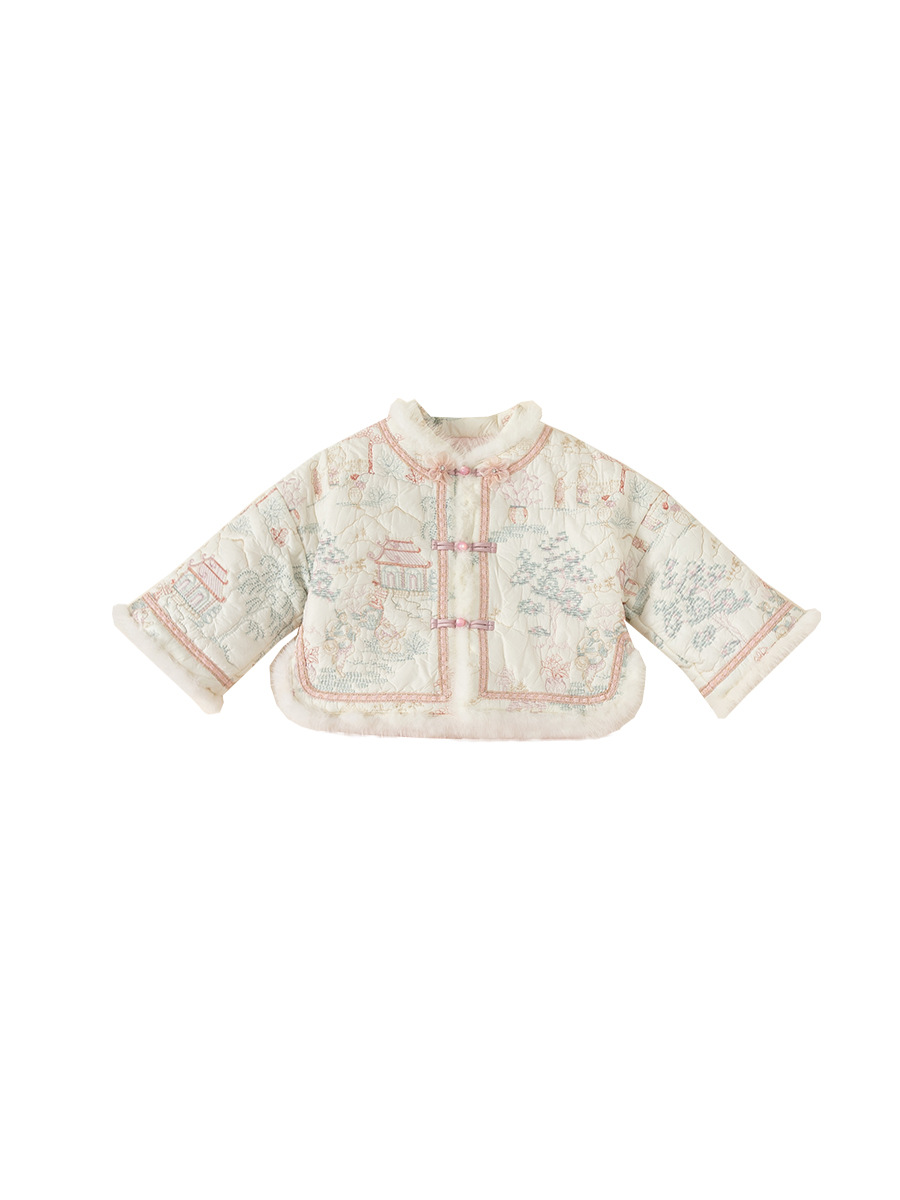 Babycity niñas Tang traje Hanfu Otoño e Invierno de los niños de estilo chino acolchado bordado abrigo de Año Nuevo ropa DY23165