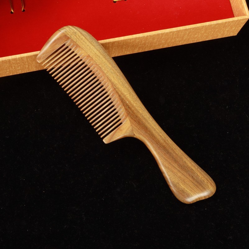 大恒緑檀木櫛 家庭用平柄緑檀木ロングヘアコーム 無垢材巻き毛用密歯球柄緑檀櫛 卸売|undefined