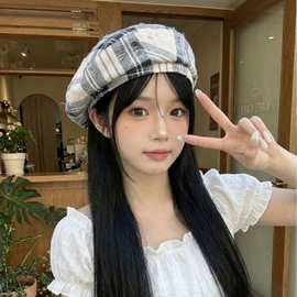 批发韩国2026新款东大门格纹八角帽女春夏复古英伦报童帽贝雷帽