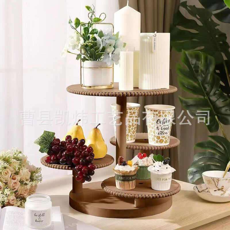 Wooden Cake Stand Solid Wood Multi-layer Round Paper Cup Layered Service Tray Home Restaurant Dessert Wooden Display Rack