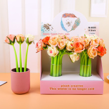 网红情侣教师节玫瑰花0.5中性笔 跨境创意摆件硅胶黑色签字水性笔