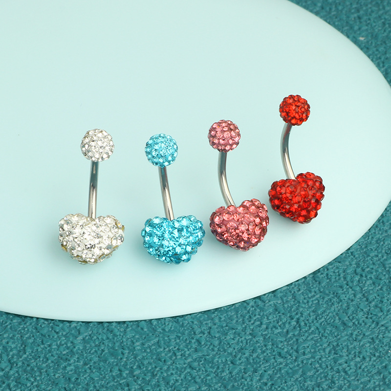 Shambhala Full Diamond Heart Belly Button Ring - 316L Surgical Steel Belly Piercing Jewelry for Women detail image 5