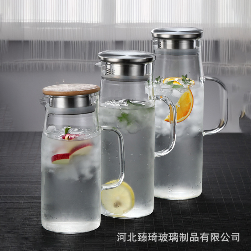 シンプルで透明なストレート型冷水筒、家庭用、耐高温、大容量、冷水ポット、高ホウケイ酸ガラス製飲料・ジュースポット|undefined