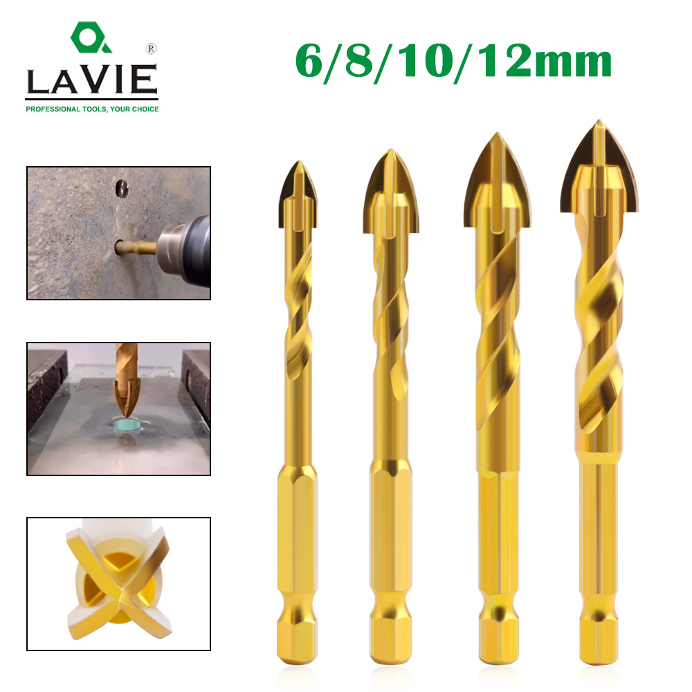 六角螺纹镀锌钻头 多功能瓷砖 水泥钻墙手电钻镀钛金色麻花三角钻