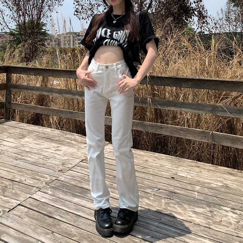 White High-Waisted Straight Jeans for Women in Autum New Style 2025 Slim and Petite Piles of Narrow Version Stretch Cigarette Pants