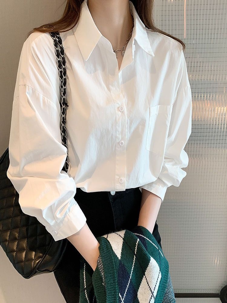 气质衬衫女新款薄款设计感小众衬衫上衣时尚休闲打底宽松长袖衬衣