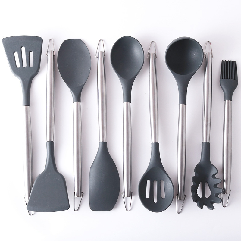 Kit de cocina de silicona mango de acero inoxidable FDA acero inoxidable herramientas de cocina de silicona