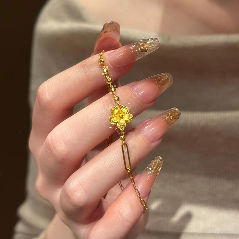 沙金饰品仿真金久不掉色蹦迪珠花朵手链女轻奢高级感沙金手饰批发|undefined