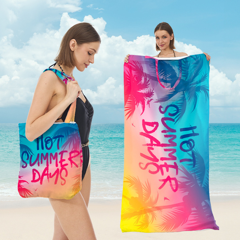 Beach Towel All-In-One Shoulder Bag, Foldable Portable Multifunctional Printed Vacation Towel, Quick-Drying