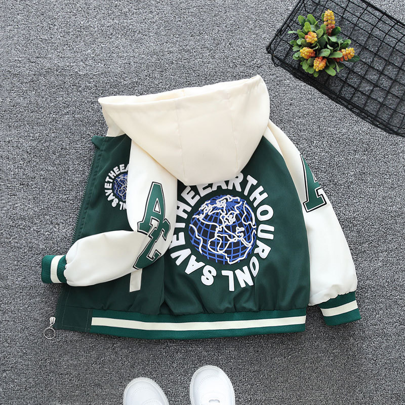 Boys' Coat Spring Clothes Children's Spring Thin Top Hooded Coat Korean Style Handsome Medium and Large Children Boys and Girls