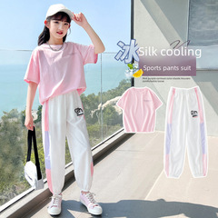 Women's Sportswear Set 2024 New Fashion Children's Trendy Short-Sleeve Casual Summer Outfits for Big Kids