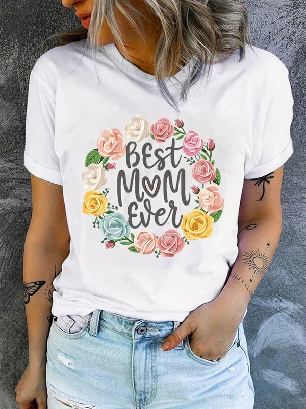 Cute Spring Flower Mother's Day T-Shirt with Simple Bohemian Plant Print Short-Sleeve Shirt for Moms Cute Spring Flower Mother's Day T-Shirt with Simple Bohemian Plant Print Short-Sleeve Shirt for Moms