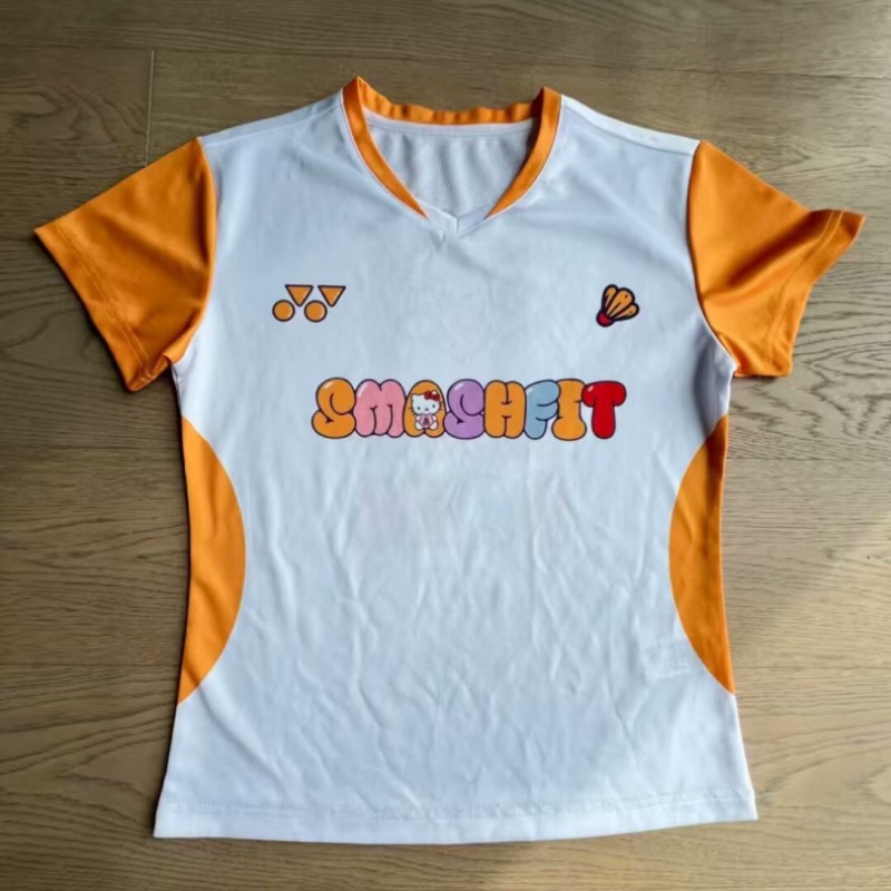 2025 New Quick-Drying Short-Sleeved Badminton Uniform for Girls Kitty Cat Waist Slimming Look T-Shirt Training Uniform