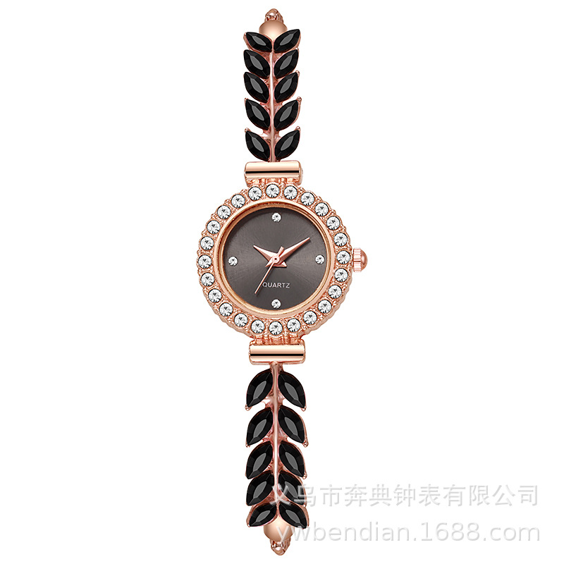 2025 nueva moda con hojas de diamantes, reloj redondo para mujer, esfera simple, ajuste libre, reloj de regalo transfronterizo exclusivo
