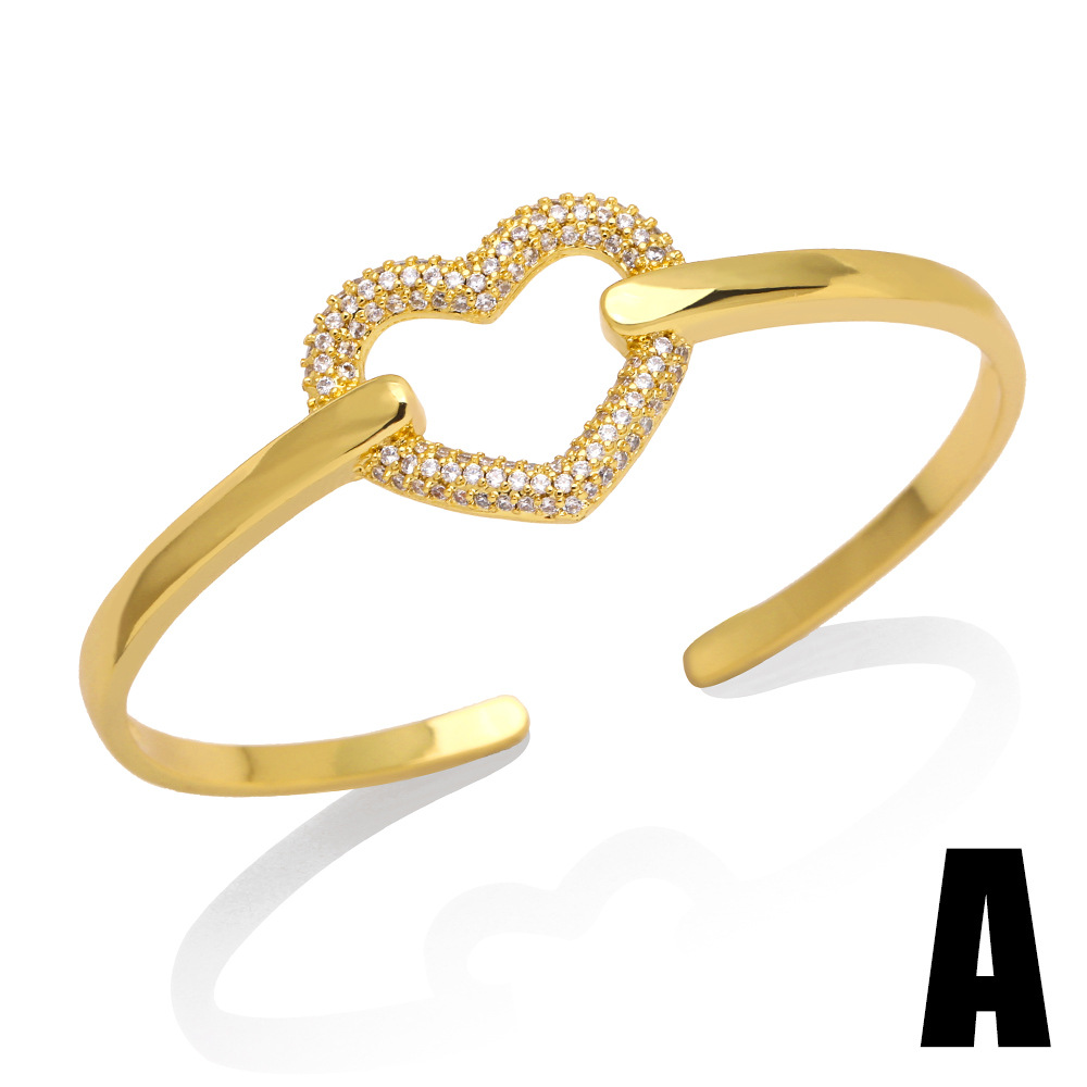 Fashion Heart Shape Bow Knot Copper Bangle Inlay Zircon Copper Bracelets