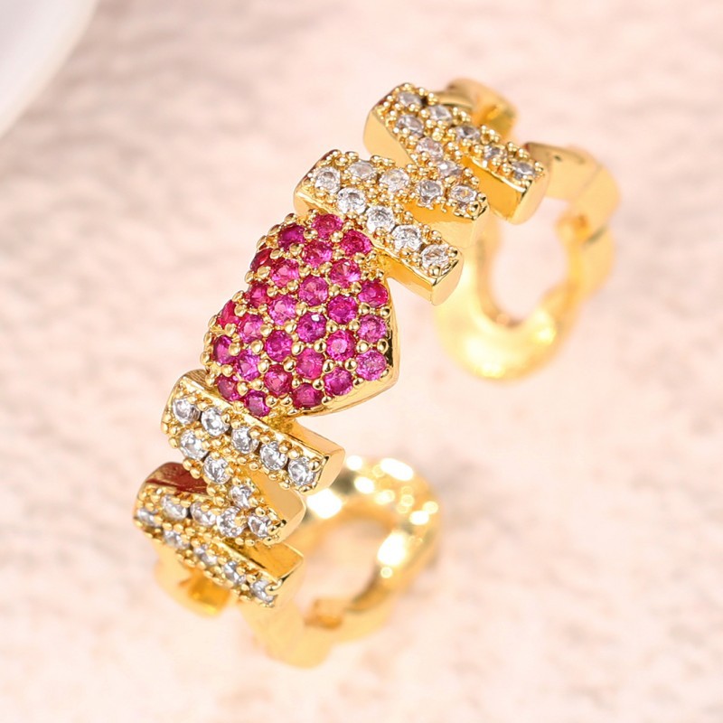 6g Weight Zircon Inlay Material Open Rings Classification Adjustable Ring Size 1 Piece Quantity Daily, Street Occasion Copper Material Letter, Heart Shape Pattern Women's Gender Inlay Design Shiny Style Shiny Letter Heart Shape Copper Inlay Zircon Open Rings 28