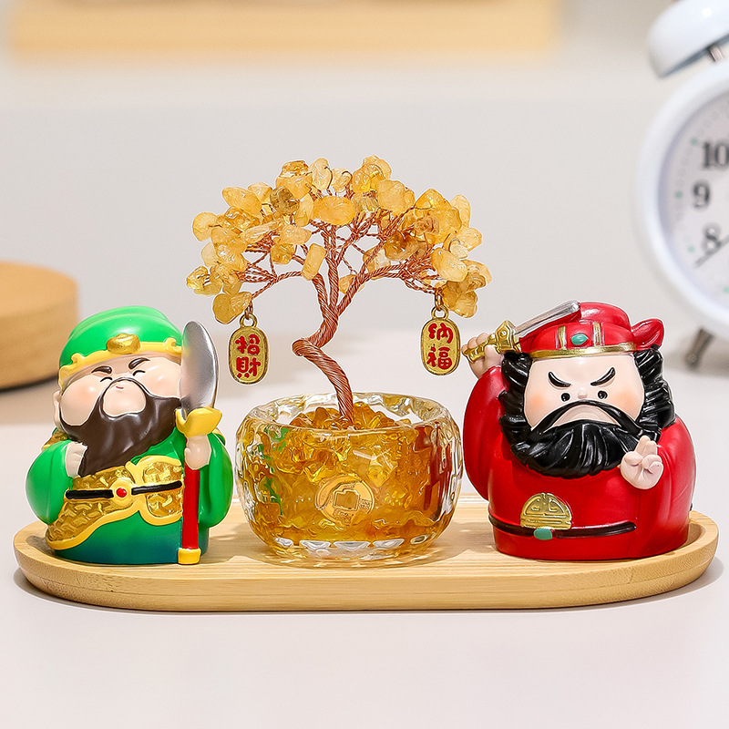 钟馗职场防人办公室工位摆件水晶发财树玄关装饰品紫水晶树摇钱树