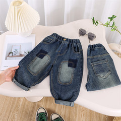 男童雙橢圓彈力牛仔褲2023春秋裝新款兒童休閒褲中小童外貿褲子潮