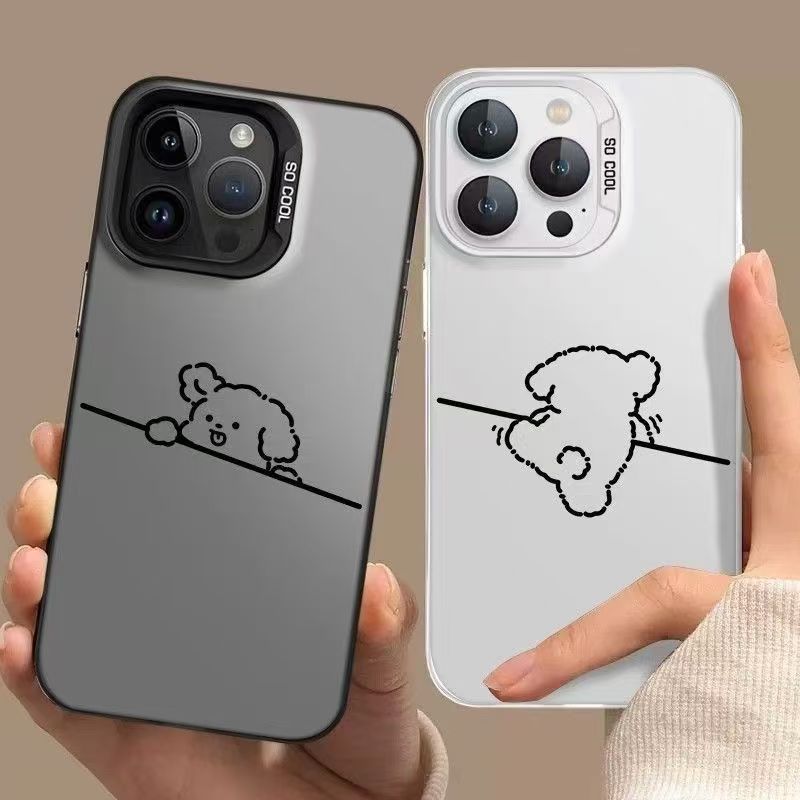 Couple Style Line Puppy Suitable for Apple 16Promax Mobile Phone Case Color Silver Case Iphone15/14/13 Simple