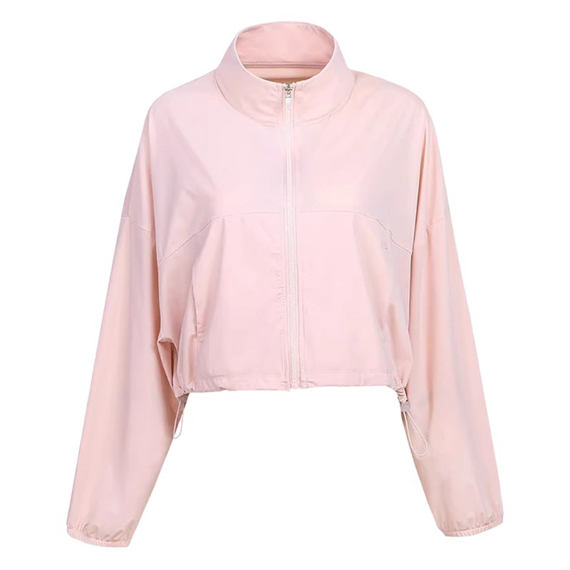 Cuello alto bolsillo fresco ropa de protección solar protección UV mujeres deportes al aire libre fitness chaqueta suelta transpirable casual top