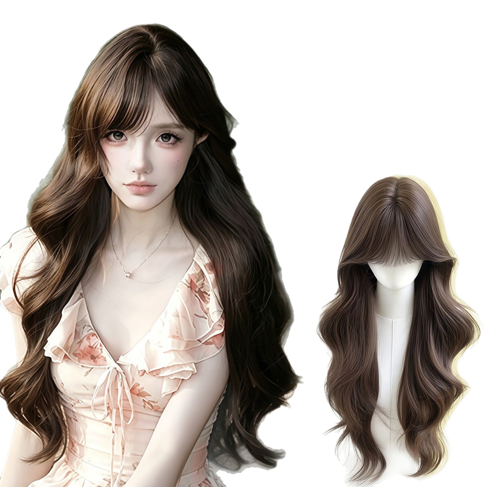 Vollkopf-Wig Coco Breeze für Damen mit natürlicher Kopfhaut, voluminösen Pony, großen Wellen und langen Locken