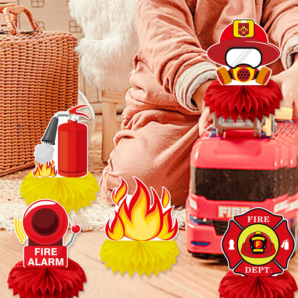 Nuevos productos transfronterizos decoración temática de extinción de incendios decoración de panal decoración de fiestas de cumpleaños decoración de mesa de panal decoración