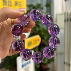 收藏级巴西紫水晶手串16mm大颗粒单圈玻璃体水晶无杂手串男女款