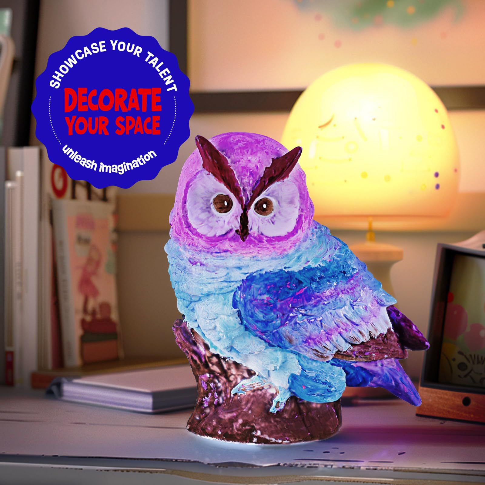 Juguete de luz nocturna con forma de búho pintado a mano, juguete educativo para niños con relleno de color_voghion.com