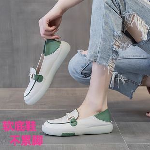 Walking Shoes Women's Slip-on Soft-soled Oxford Shoes 2024 Spring and Summer New Casual Two-wear Maternity White Shoes