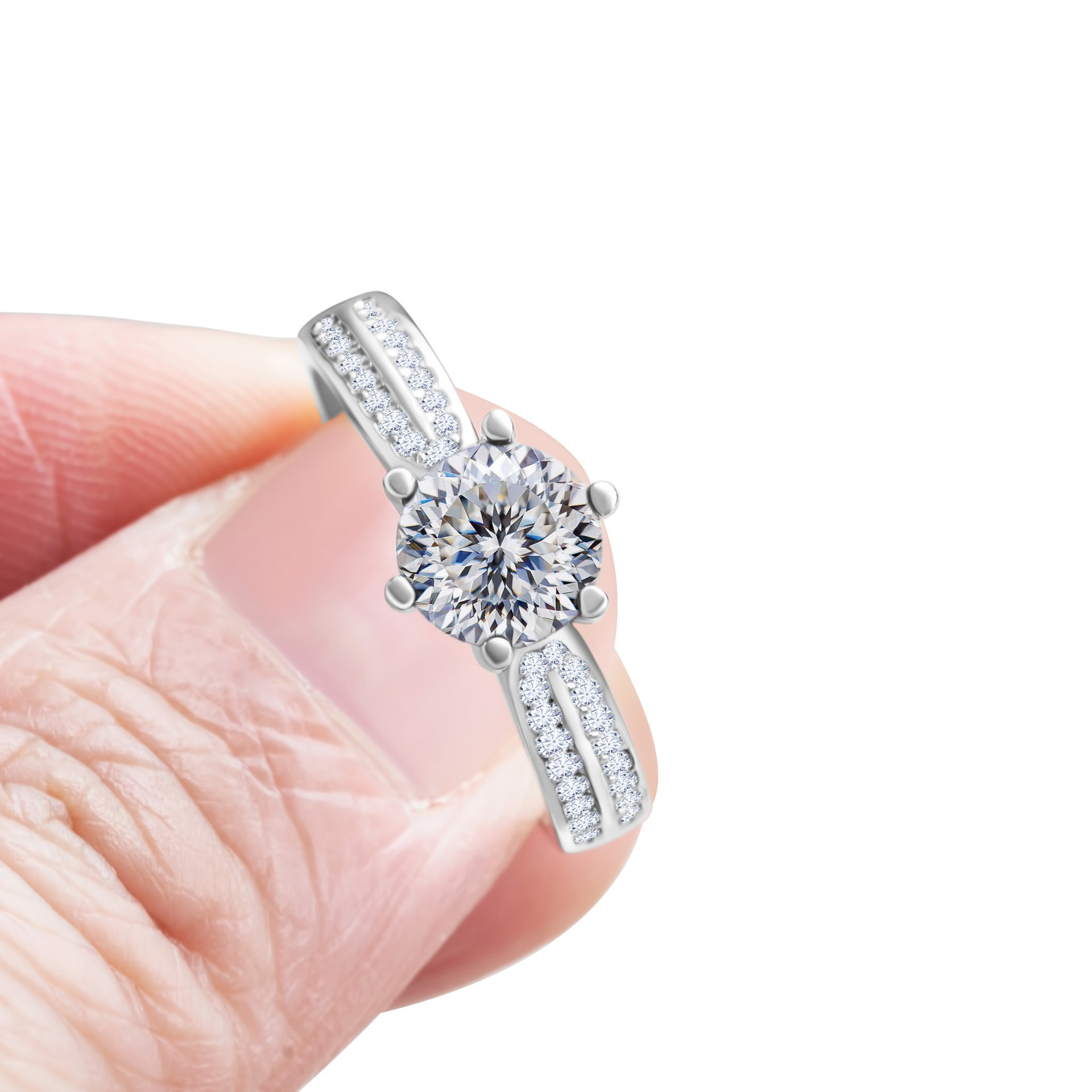 Anillo de piedra de moissan azul de matrimonio de plata esterlina de seis garras de diamante de moissan joyería de mujer joyería de la reina de las estrellas