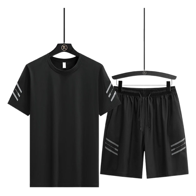 Ice Silk camiseta de los hombres de secado rápido verano marca de moda delgada pantalones cortos sueltos de manga corta ropa de baloncesto conjunto traje deportivo para correr image 1