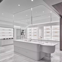 免费设计高档展示柜简约白色烤漆眼镜店玻璃中岛靠墙展示架收银台