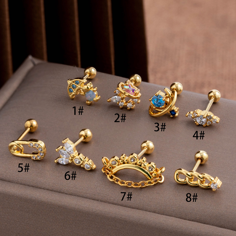 Henson New Zircon Earbone Studs Stainless Steel Thin Rod Double Head Screws Twisted Ball Fashion Versatile Cartilage_voghion.com