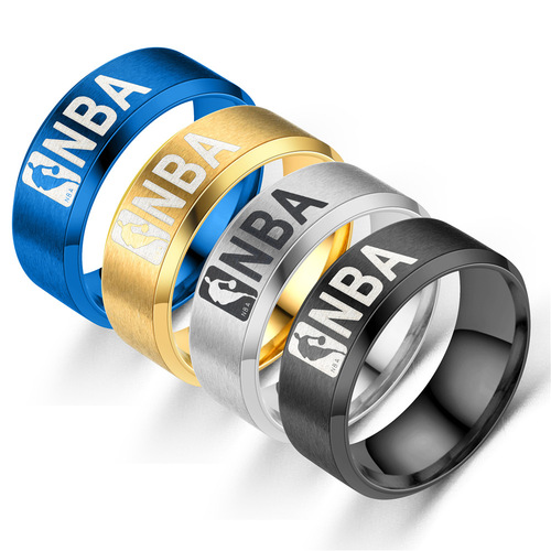 Wish AliExpress European and American cross-border new stainless steel ring titanium steel ring American men's basketball logo