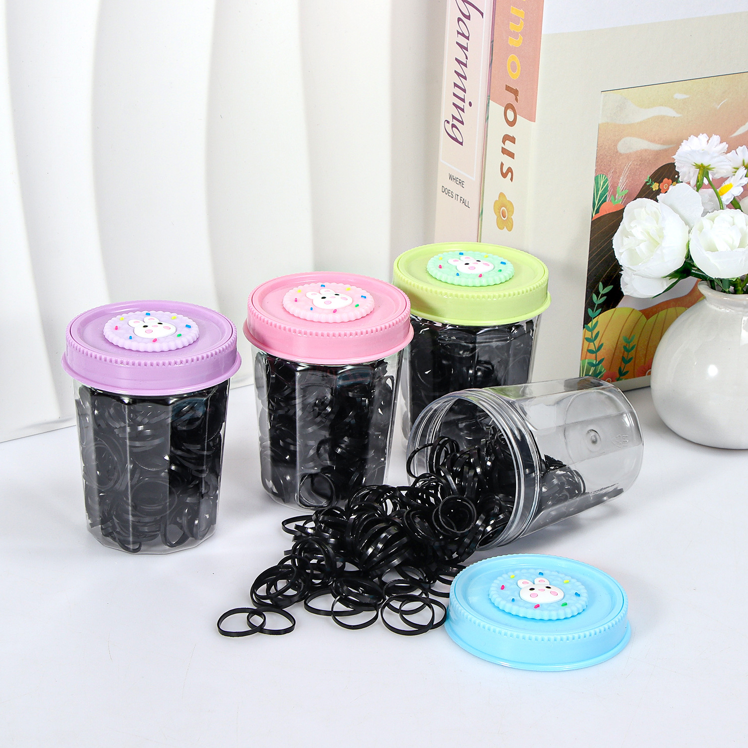 Banda de goma negra para niños, alto valor elástico, duradero, lazo para el cabello, no daña el cabello, anillo para el cabello de goma, accesorios para la cuerda para la cabeza, puesto