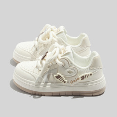 2024新款夏季透氣女式小白鞋女韓版學生增高網面運動板鞋休閒鞋