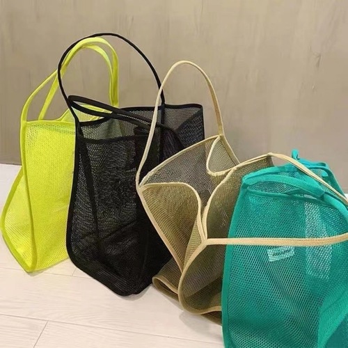 Mesh shopping bag supermarket storage bag for women, large capacity makeup bag, simple outdoor beach shoulder bag