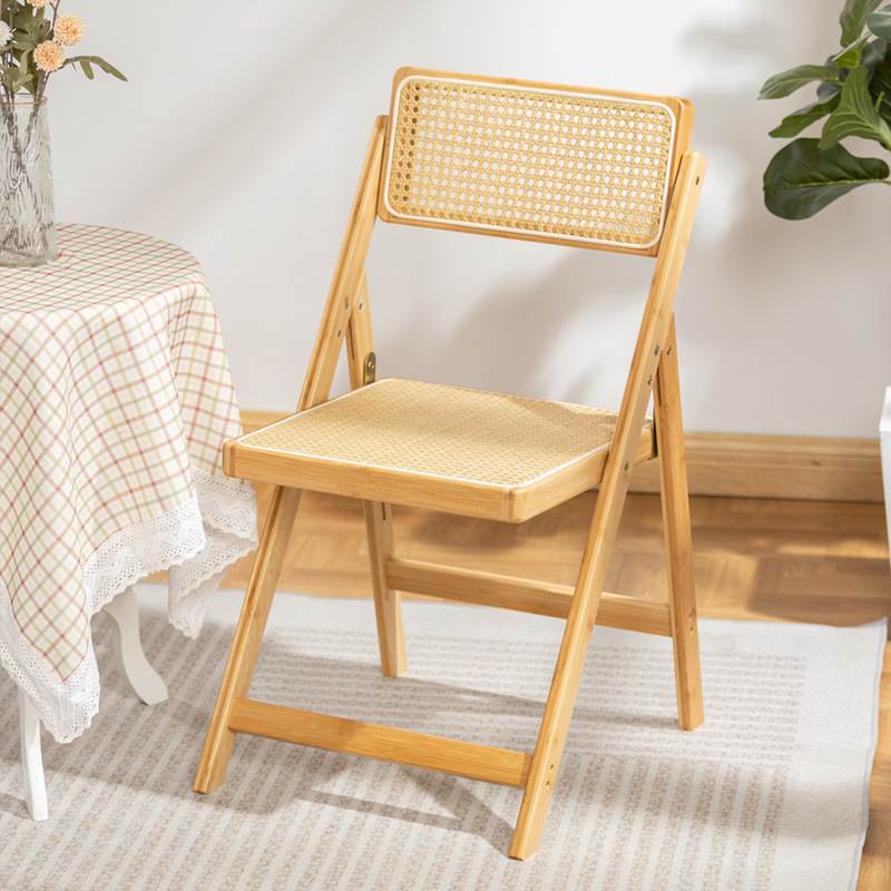 Silla plegable de ratán de estilo japonés sala de estar Silla de comedor en casa con respaldo Silla de comedor portátil de bambú estilo de registro nuevo