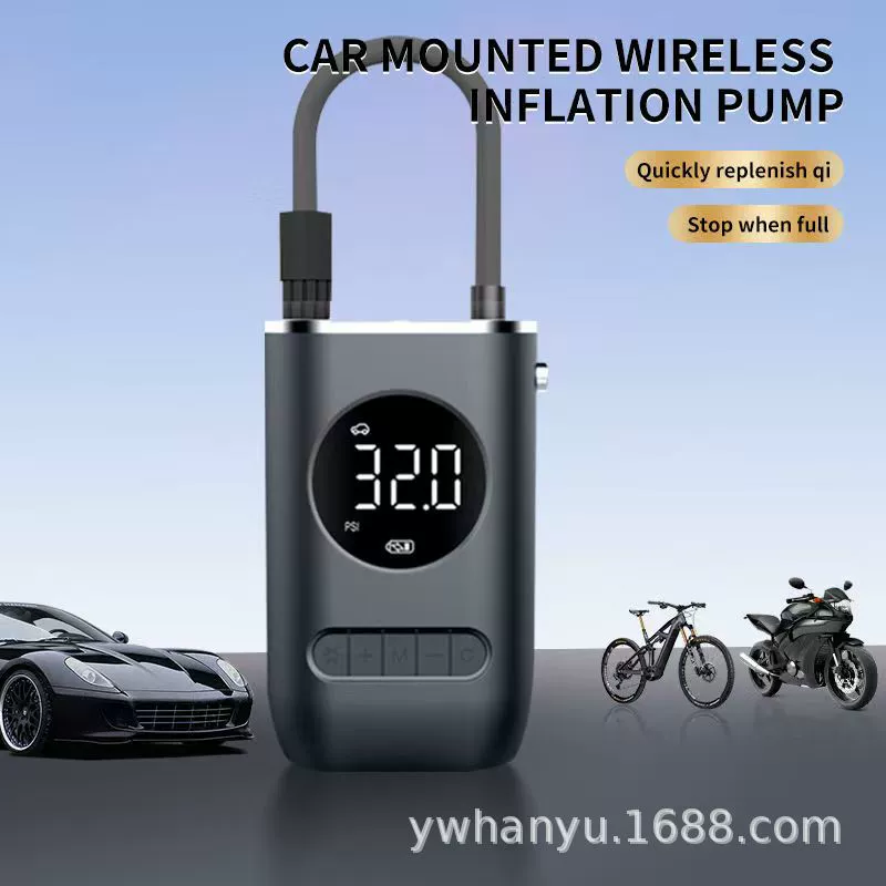 Портативный автомобильный воздушный насос, мини-самоходный электрический насос для шин, ручной воздушный насос с беспроводной зарядкой, цифровой дисплей