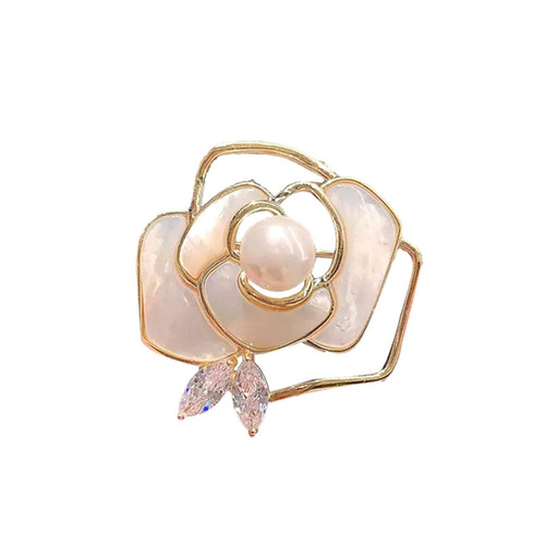 Xiaoxiangfeng new pearl camellia brooch women's high-end design niche temperament corsage anti-exposure pin