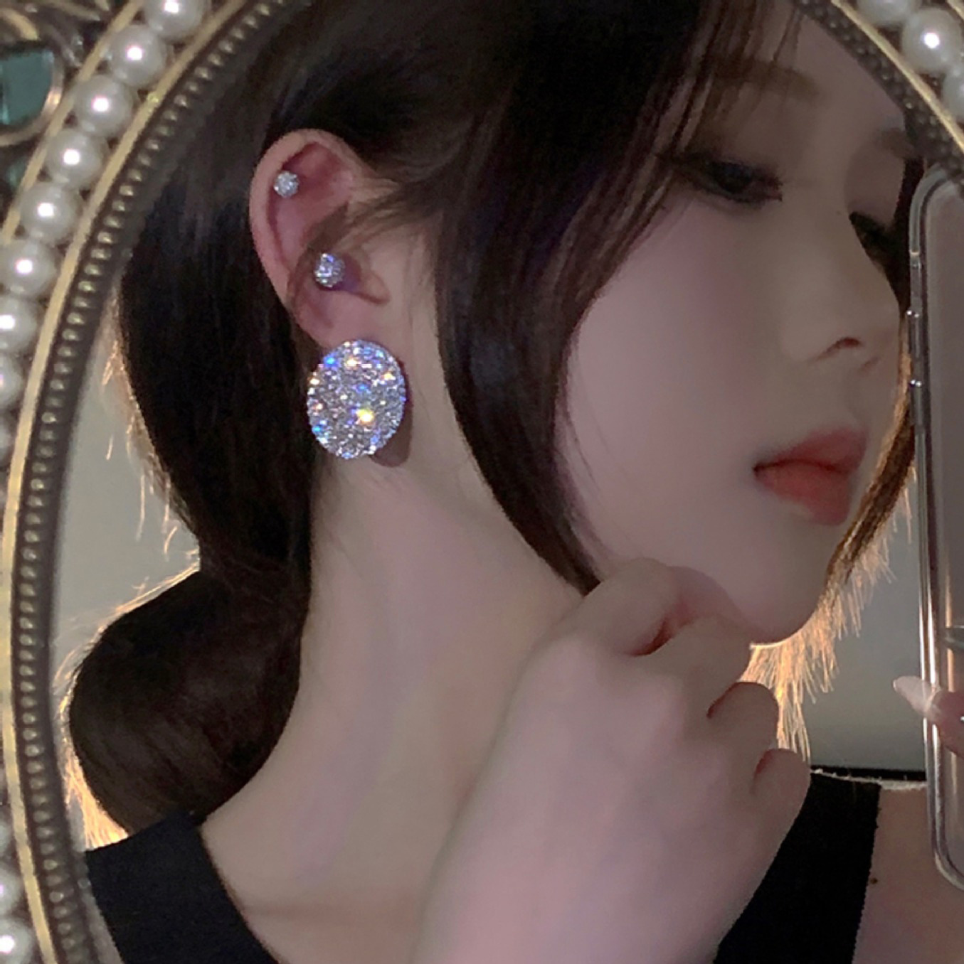 1 Pair Elegant Glam Round Tassel Heart Shape Inlay Alloy Artificial Pearls Rhinestones Earrings display picture 2