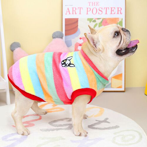 22 bull striped fleece French dog clothes pug dog pet clothing English dog medium dog autumn and winter warm cotton coat