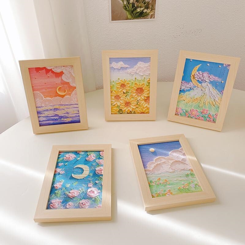 Simple oil pastel hand-painted landscape tabletop display painting, featuring a fresh and cute design, with a solid wood frame, perfect as a home decor piece Simple oil pastel hand-painted landscape tabletop display painting, featuring a fresh and cute design, with a solid wood frame, perfect as a home decor piece
