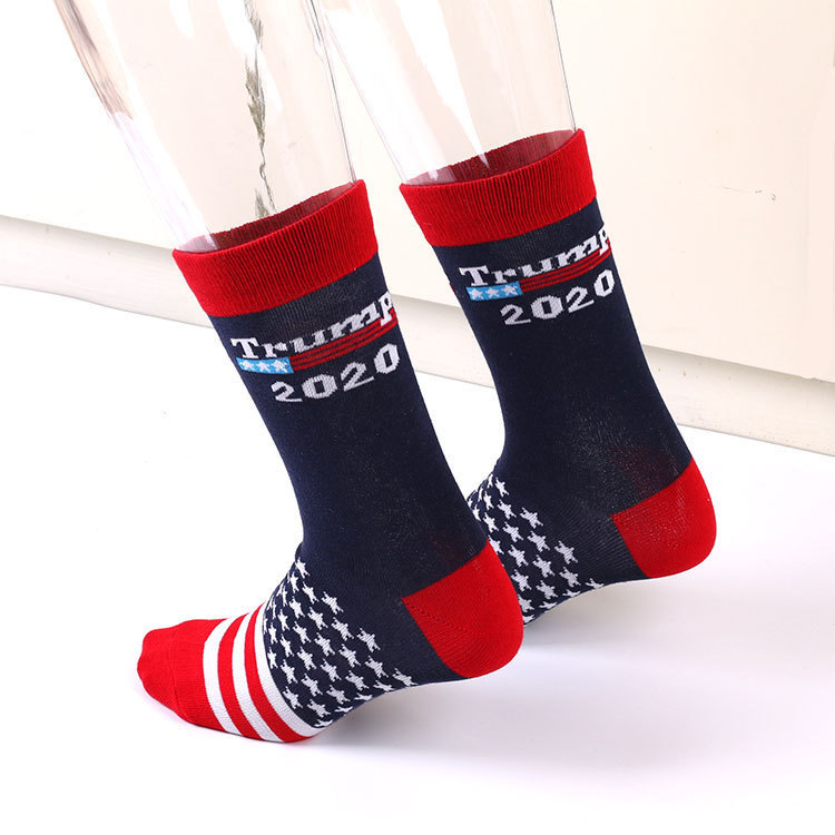 外国貿易ヨーロッパとアメリカの女性のパーソナライズされたアメリカ国旗ソックス MAGA レターストライプソックスカジュアルミッドカーフソックス綿の靴下ドロップシッピング|undefined