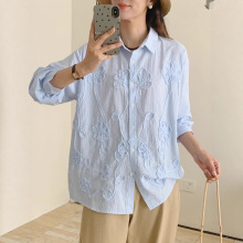 82345设计感提花刺绣单排扣长袖衬衫 女甜美2025秋装新款显瘦上衣
